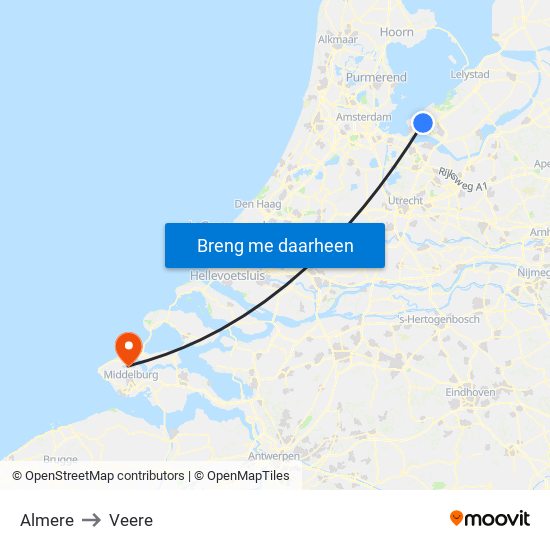 Almere to Veere map