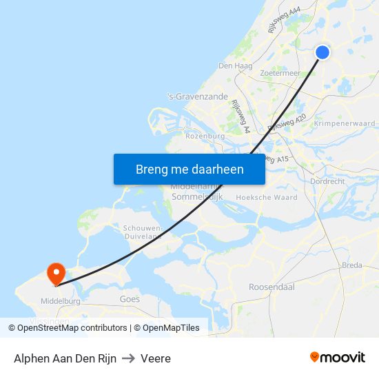 Alphen Aan Den Rijn to Veere map