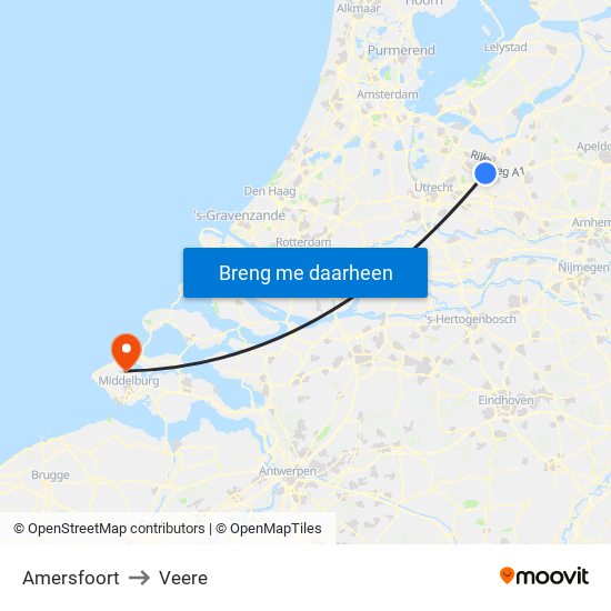 Amersfoort to Veere map