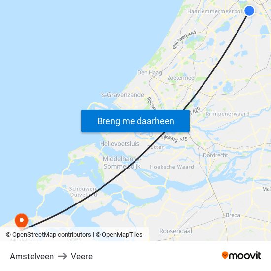 Amstelveen to Veere map