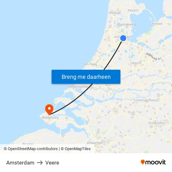 Amsterdam to Veere map