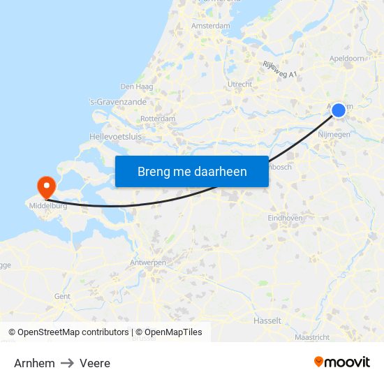 Arnhem to Veere map