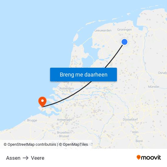 Assen to Veere map