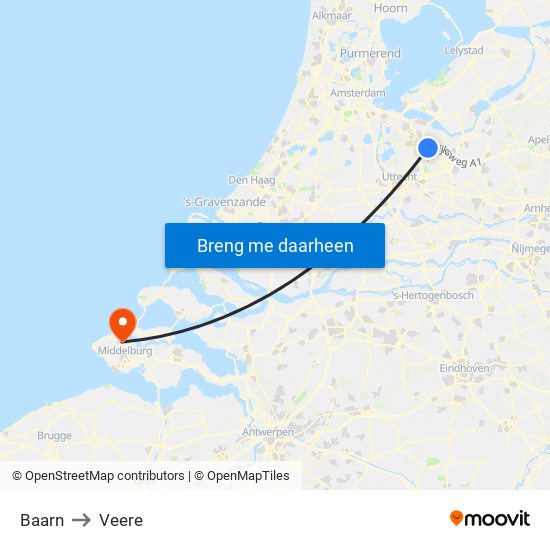 Baarn to Veere map