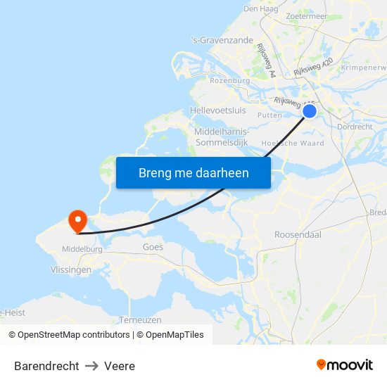 Barendrecht to Veere map