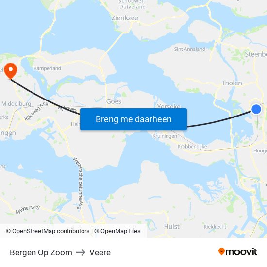 Bergen Op Zoom to Veere map