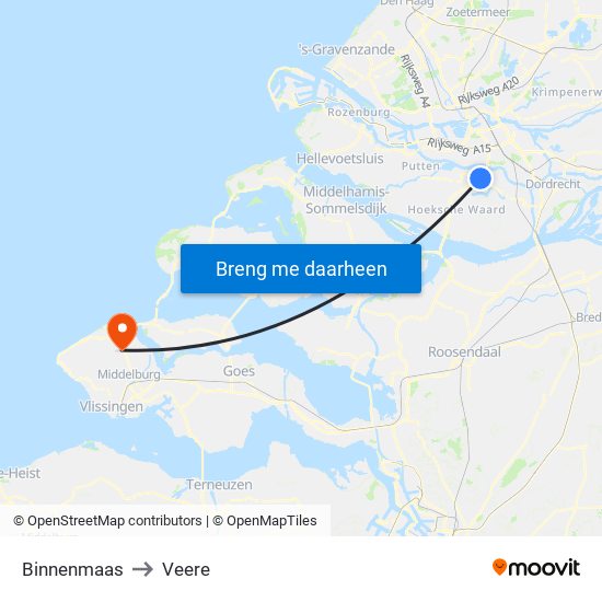 Binnenmaas to Veere map