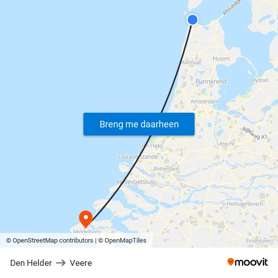 Den Helder to Veere map