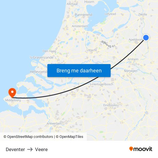 Deventer to Veere map