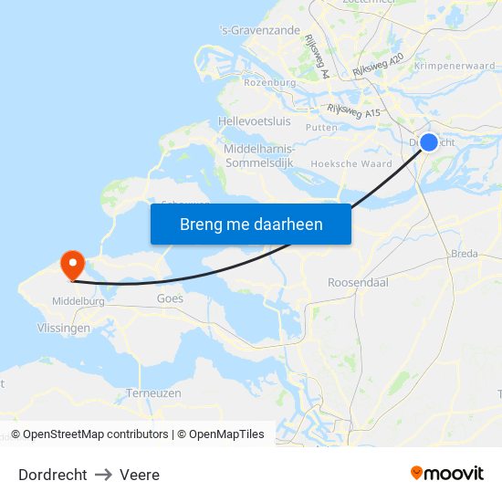 Dordrecht to Veere map