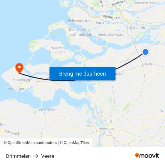 Drimmelen to Veere map