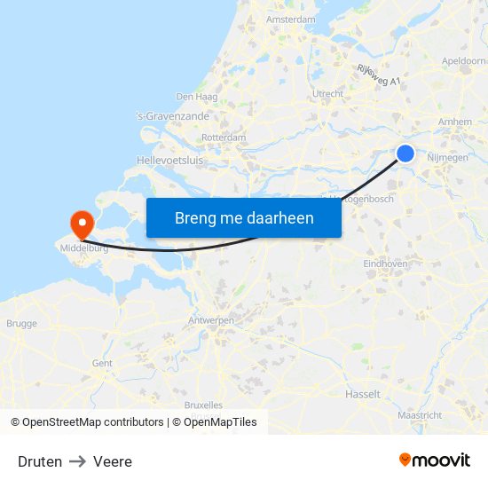 Druten to Veere map