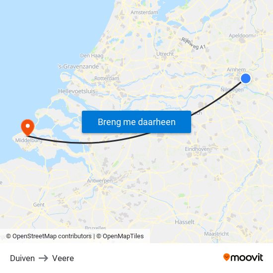 Duiven to Veere map