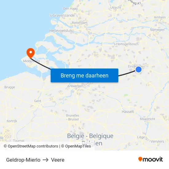 Geldrop-Mierlo to Veere map