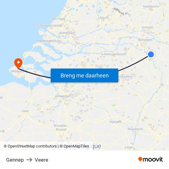 Gennep to Veere map