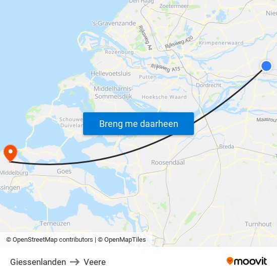 Giessenlanden to Veere map