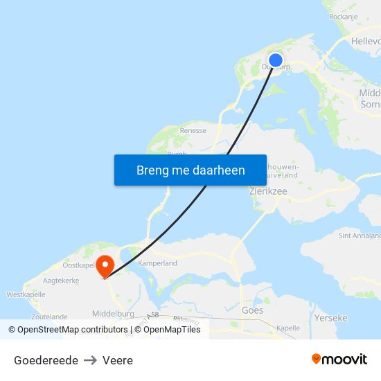Goedereede to Veere map