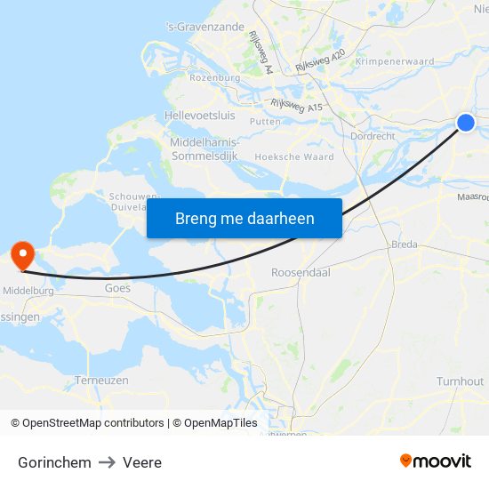 Gorinchem to Veere map