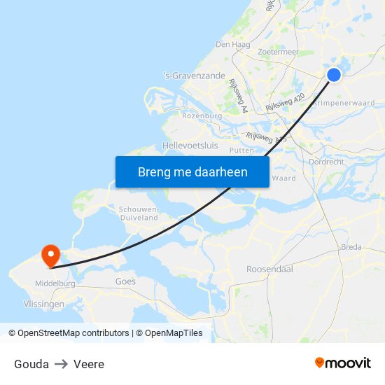 Gouda to Veere map