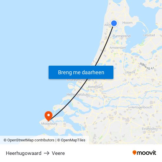 Heerhugowaard to Veere map