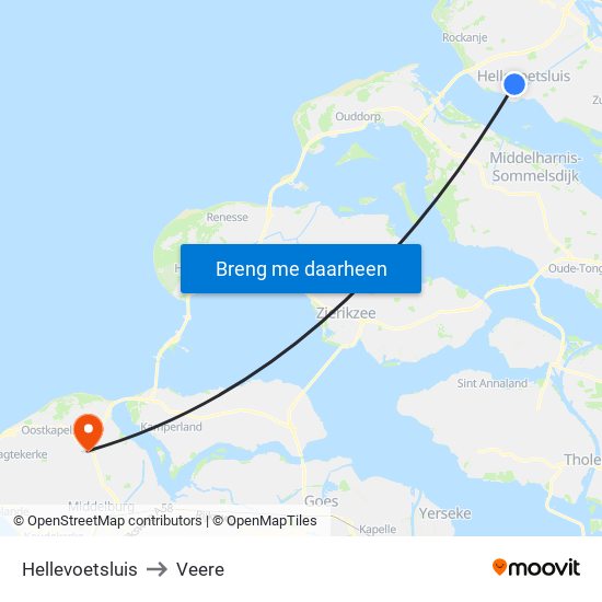 Hellevoetsluis to Veere map