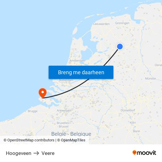 Hoogeveen to Veere map