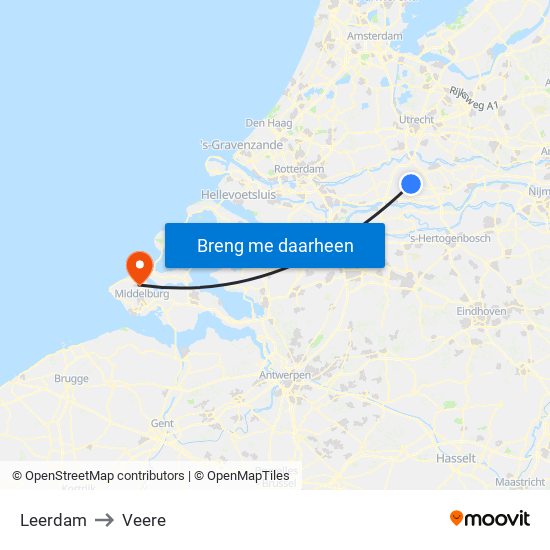 Leerdam to Veere map