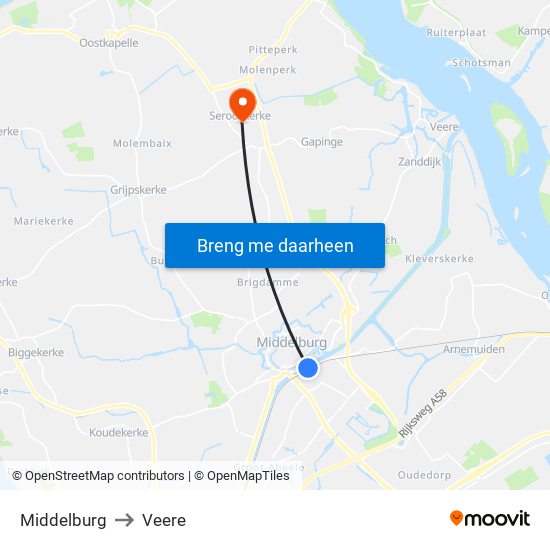 Middelburg to Veere map