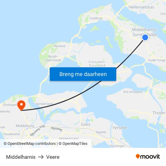 Middelharnis to Veere map