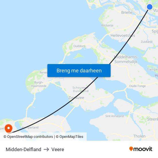 Midden-Delfland to Veere map