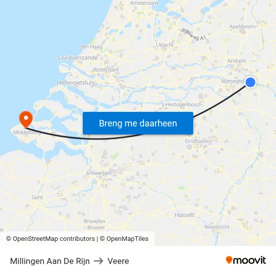 Millingen Aan De Rijn to Veere map