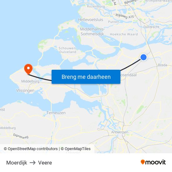 Moerdijk to Veere map