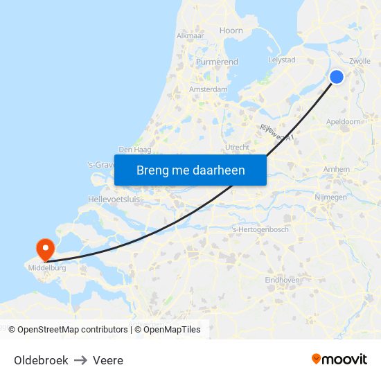 Oldebroek to Veere map