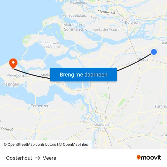 Oosterhout to Veere map