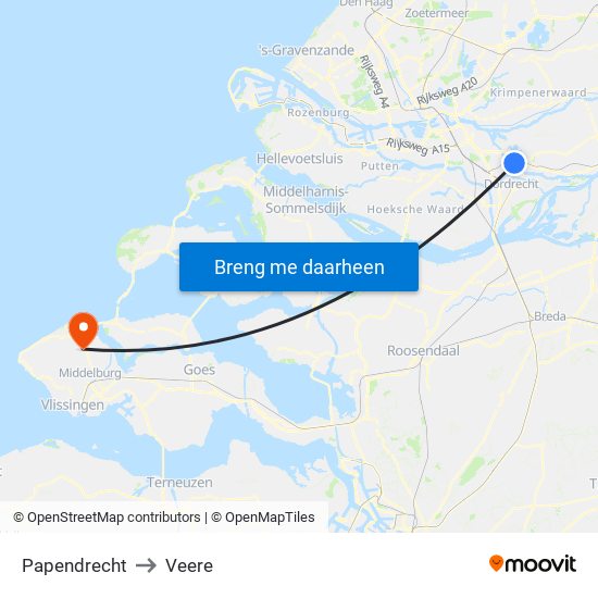 Papendrecht to Veere map