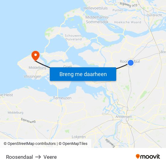 Roosendaal to Veere map