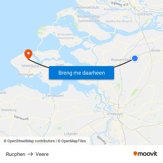 Rucphen to Veere map