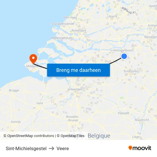 Sint-Michielsgestel to Veere map
