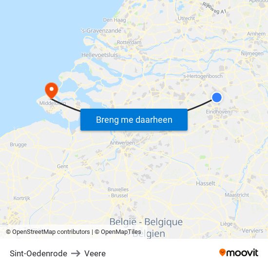Sint-Oedenrode to Veere map