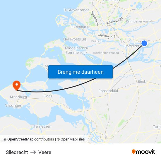 Sliedrecht to Veere map