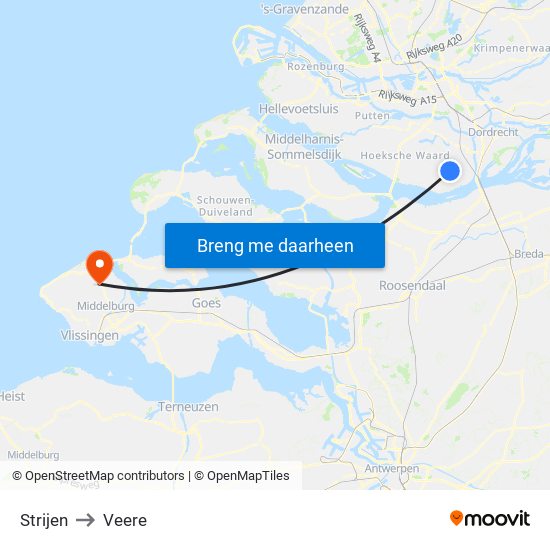 Strijen to Veere map