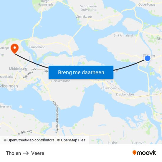 Tholen to Veere map