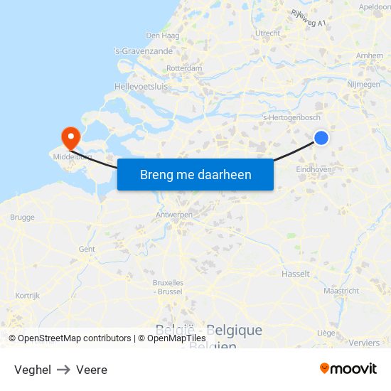 Veghel to Veere map