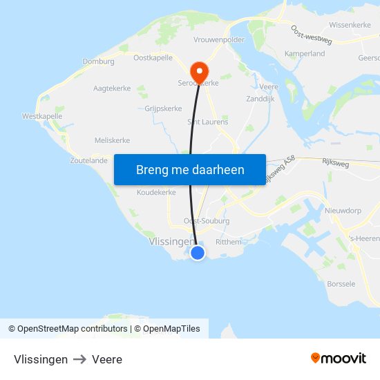 Vlissingen to Veere map