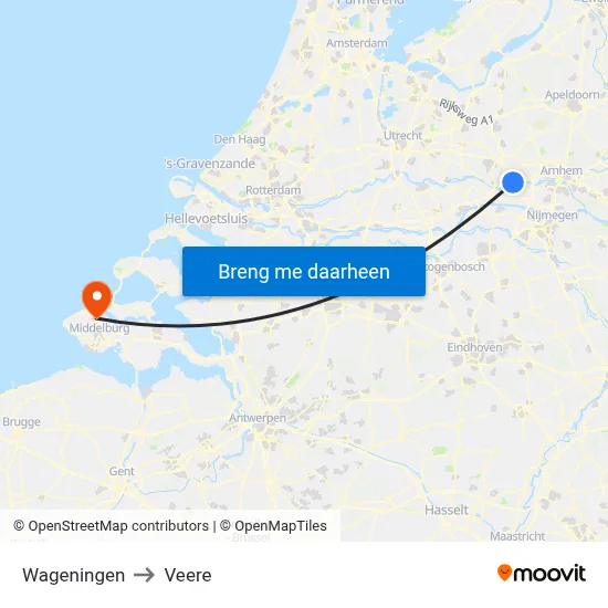 Wageningen to Veere map