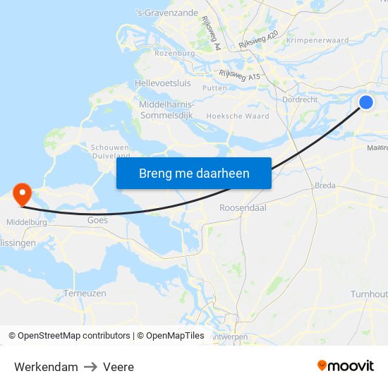 Werkendam to Veere map