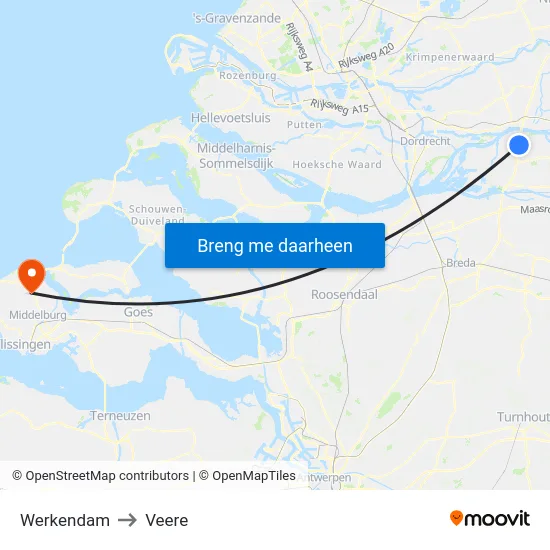 Werkendam to Veere map