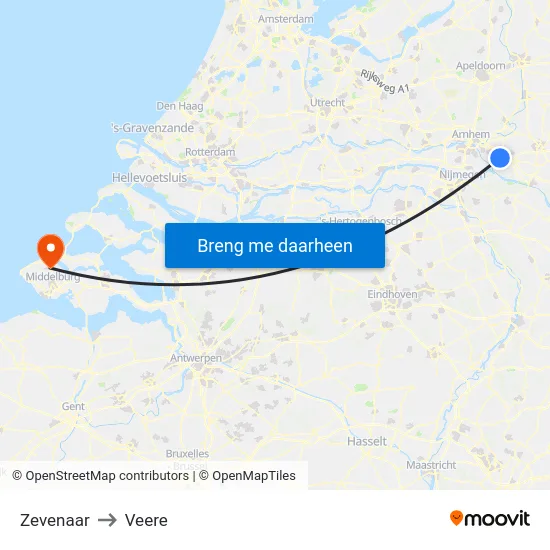 Zevenaar to Veere map