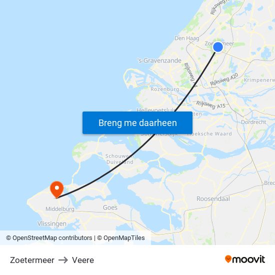 Zoetermeer to Veere map