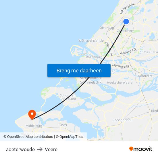 Zoeterwoude to Veere map